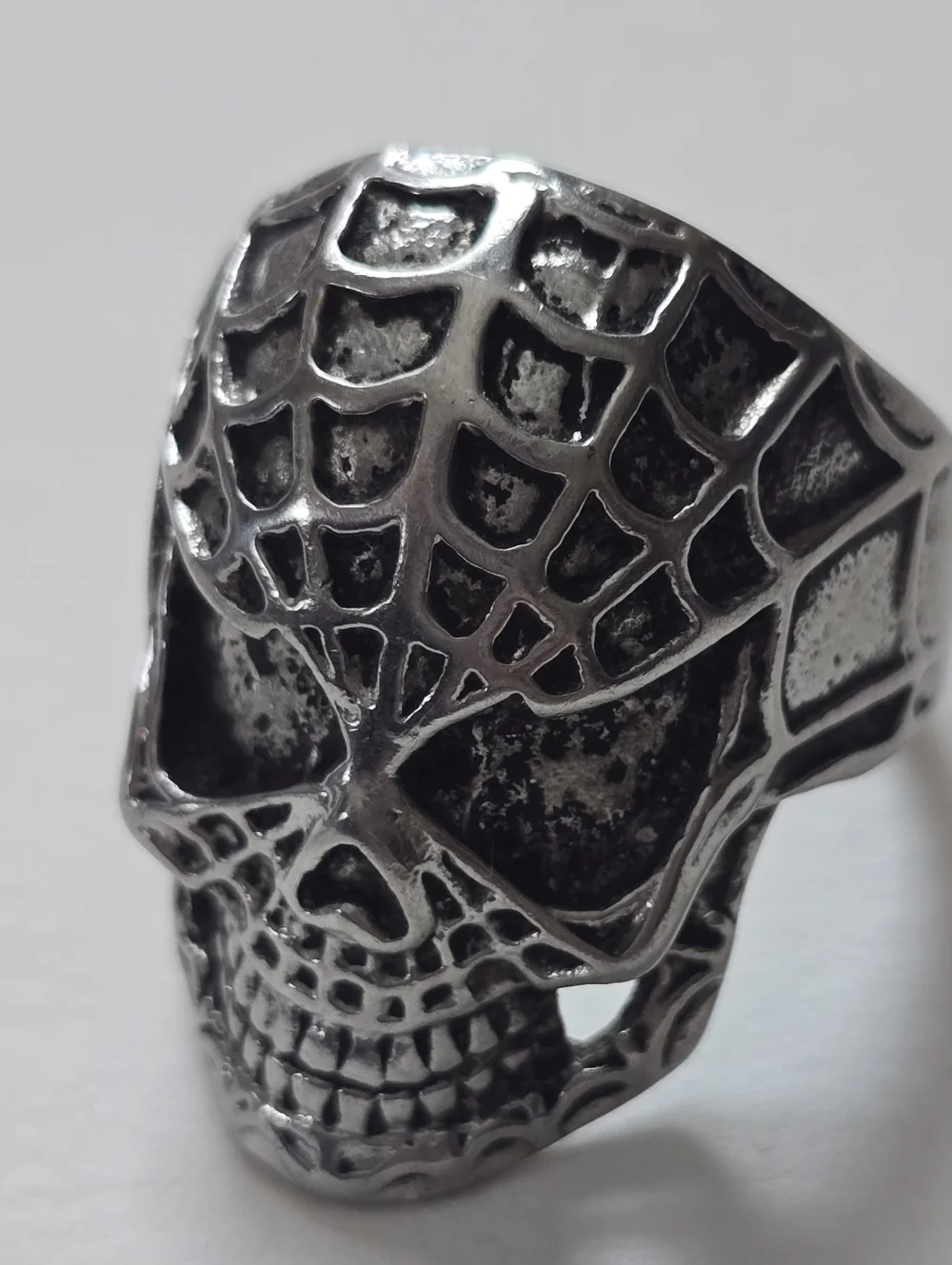 Men's Silver Skull Web Ring - Gothic Statement Jewelry Size 11